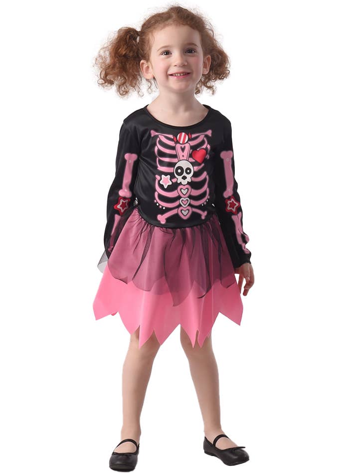 Toddler Girls Pink and Black Skeleton Costume