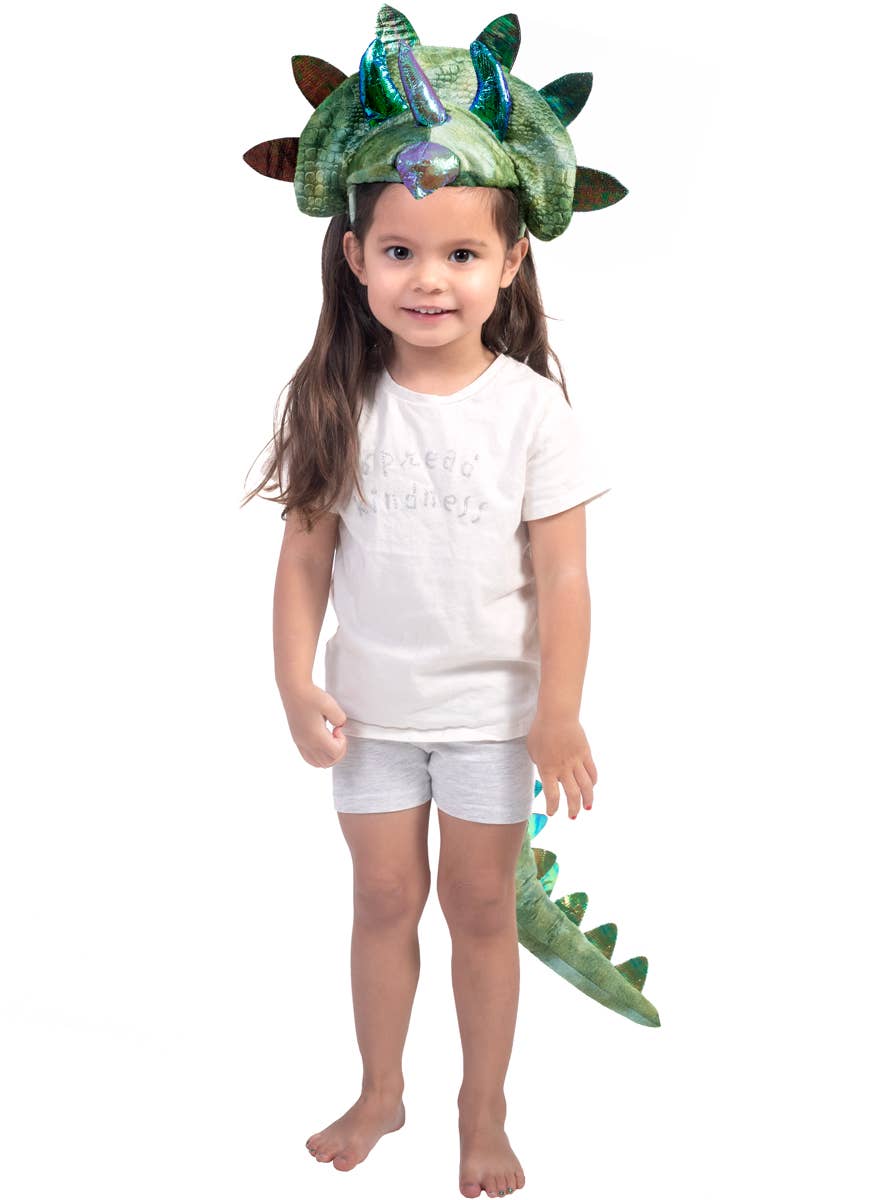 Kids Green Triceratops Headband and Tail Costume Set - Main Image
