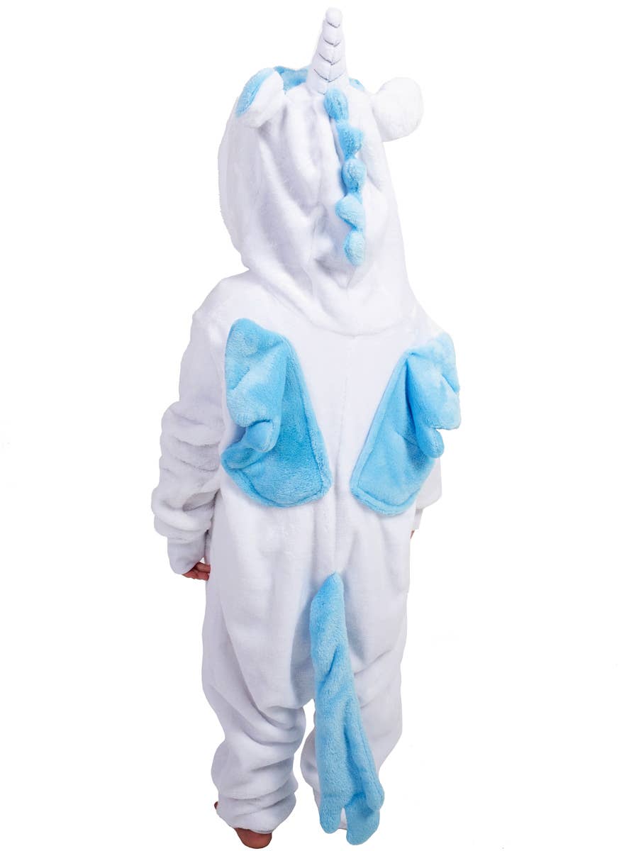 Blue and White Unicorn Girl's Costume Onesie - Back Image