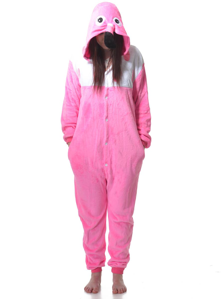 Pink Flamingo Plush Kid's Costume Onesie - Front View 2