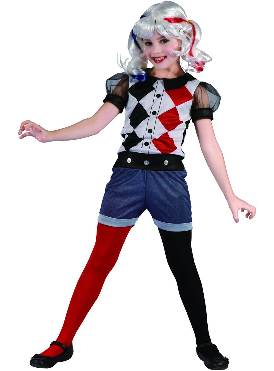 Movie Harlequin Inspired Girls Costume | Girls Villain Outfit