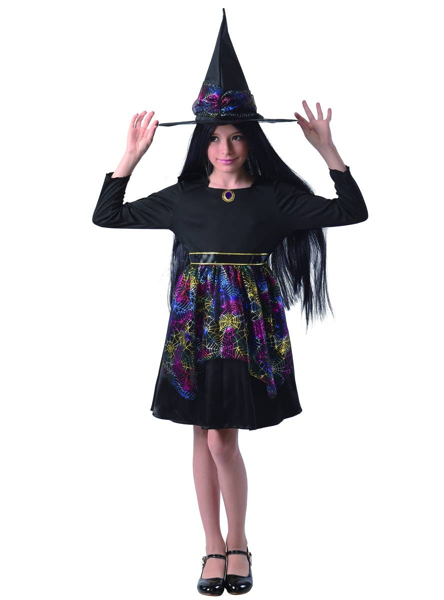 Rainbow Spiderweb Witch Costume for Girls