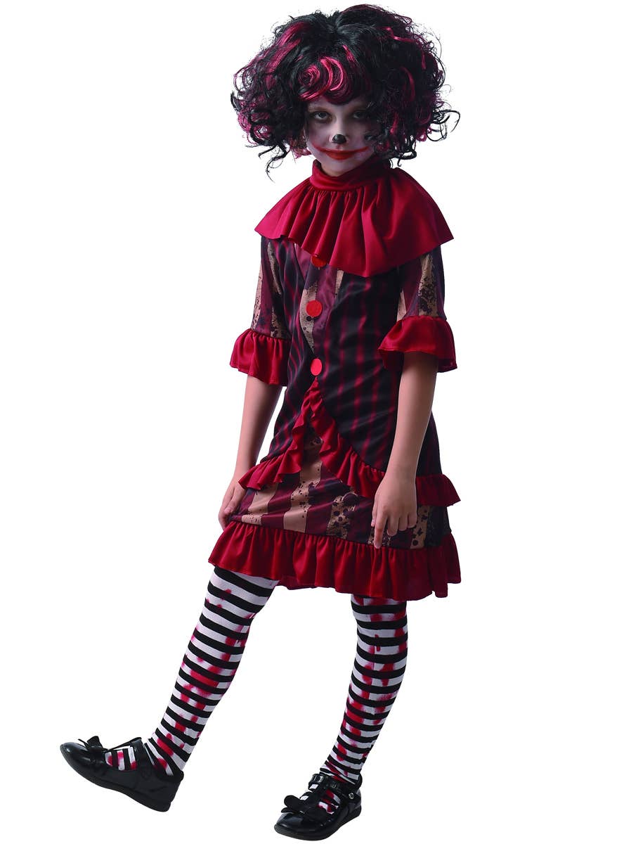 Red and Black Girls Evil Clown Costume