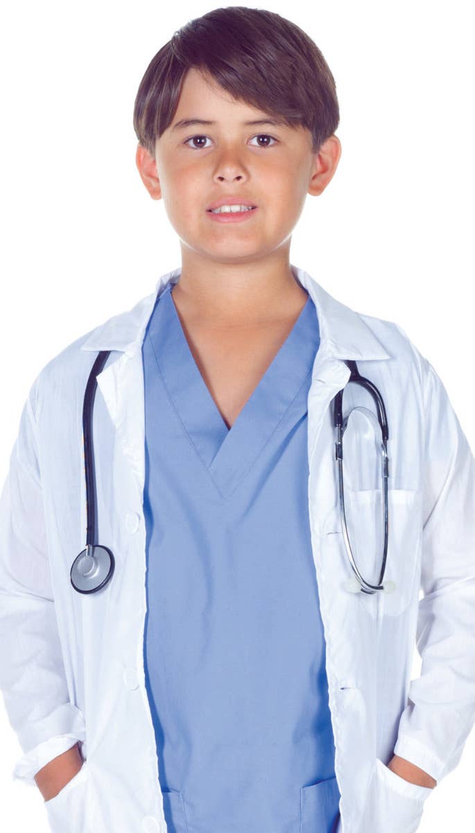 Boy's Doctor Scrubs and Lab Coat Scientist Fancy Dress Costume Zoom Image