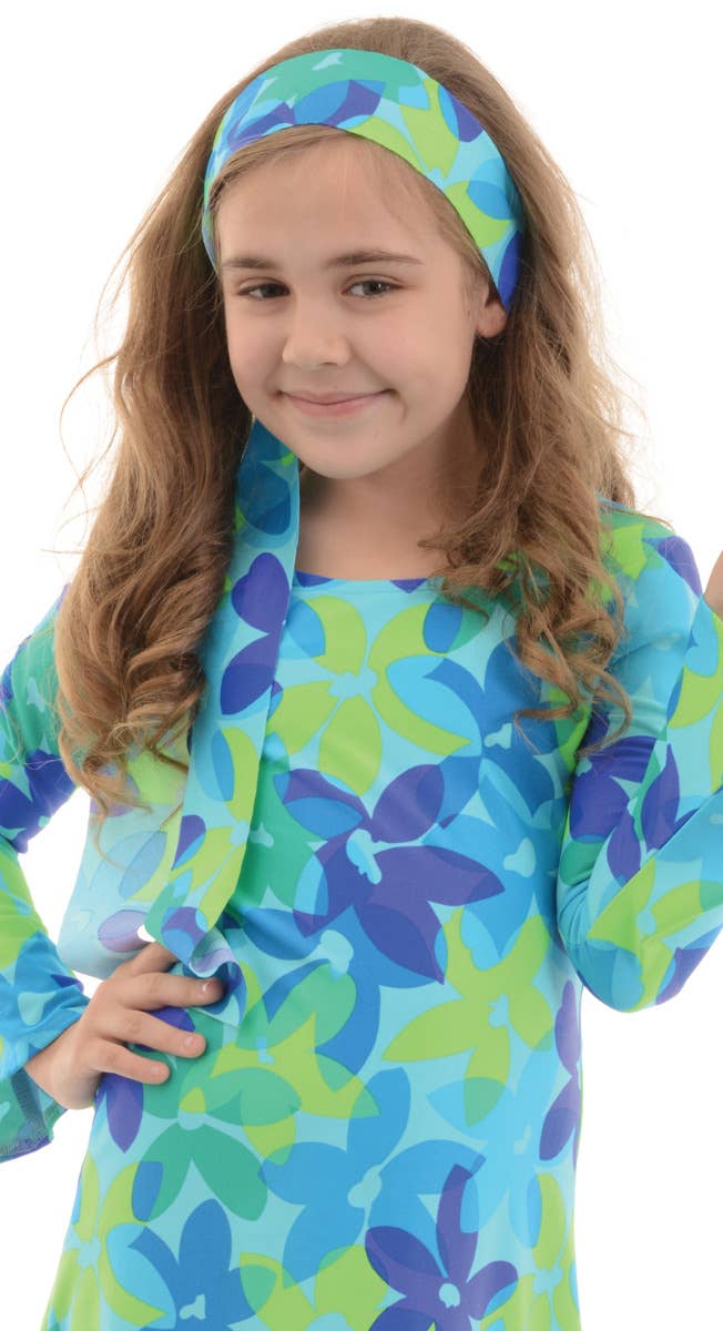 Girls Blue Green Floral Hippie Dress Costume Zoom Image