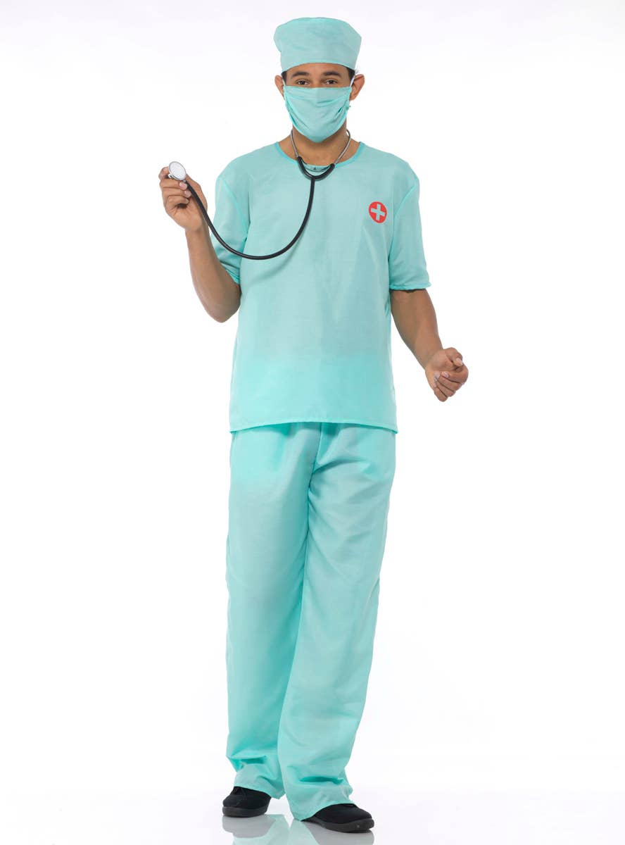 Surgical Scrubs Mens Blue Doctor Costume