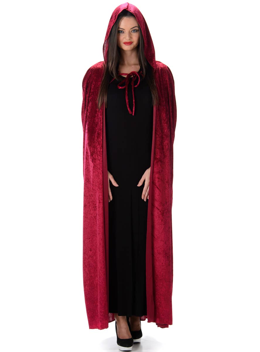 Women's Hooded Red Velvet Costume Cloak Main Image