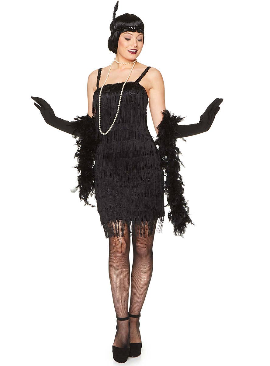 Women's Black Flapper Fancy Dress Costume Alternate Image