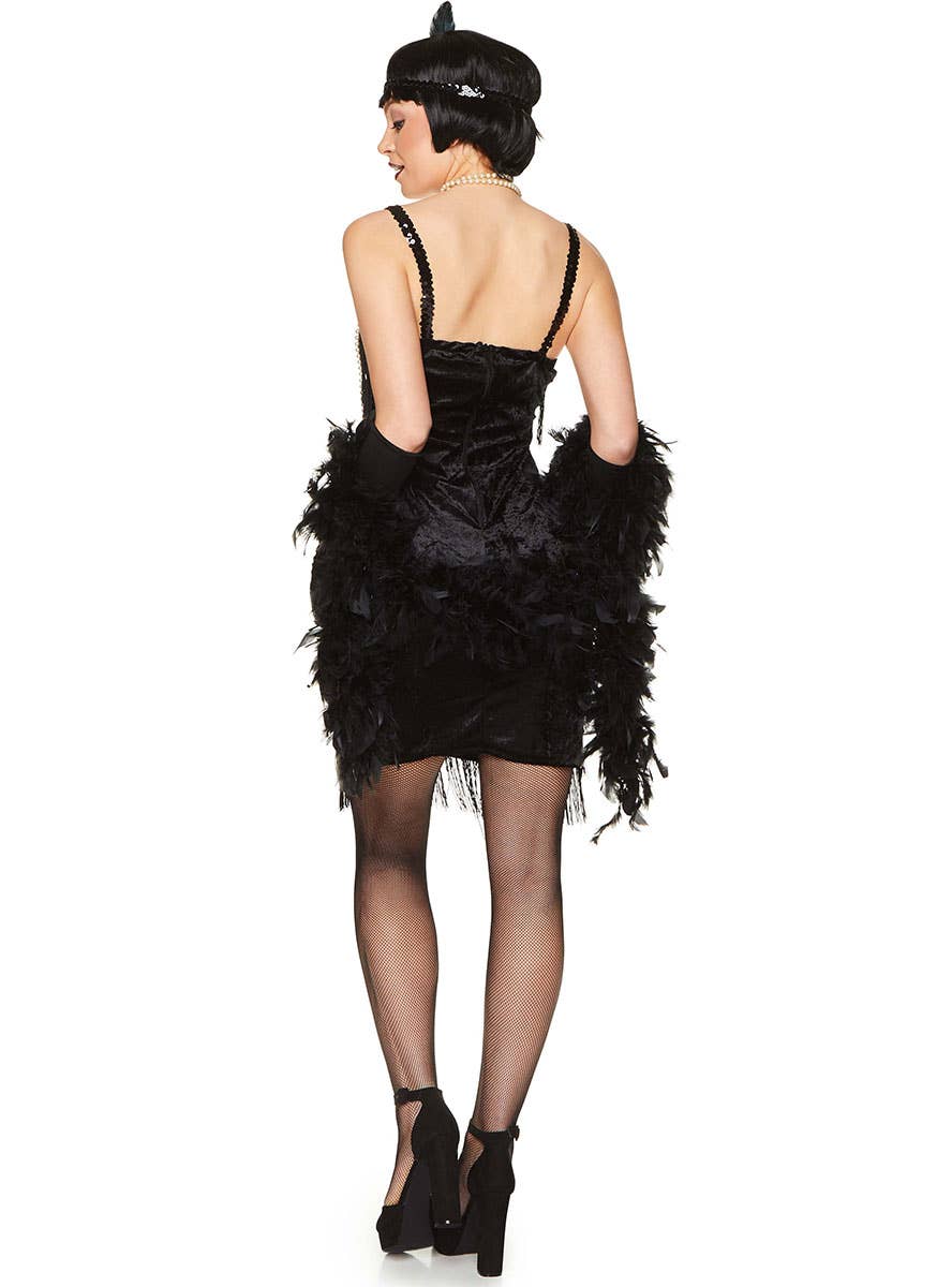 Women's Black Flapper Fancy Dress Costume Back Image