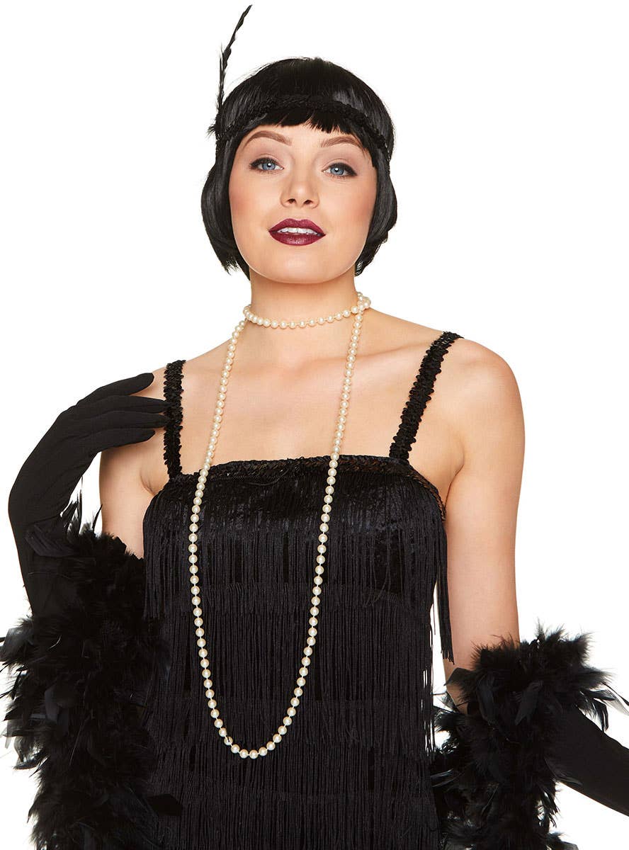 Women's Black Flapper Fancy Dress Costume Close Image