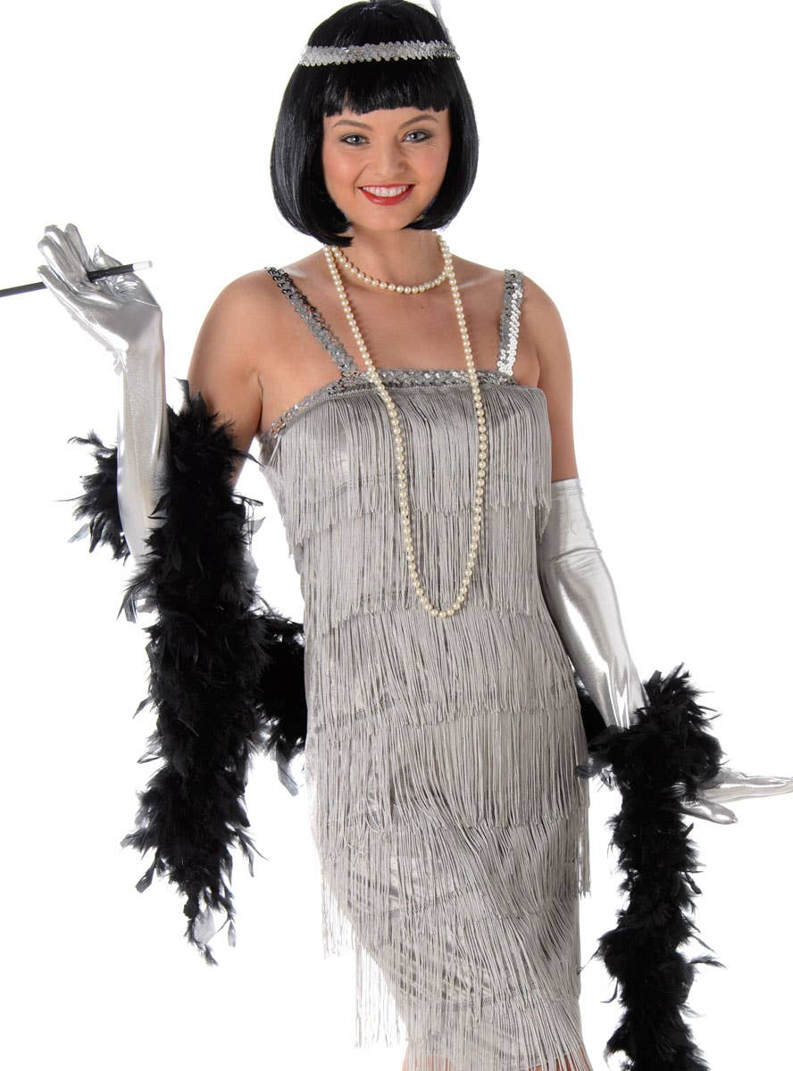 Women's Silver Flapper Fancy Dress Costume Close Image