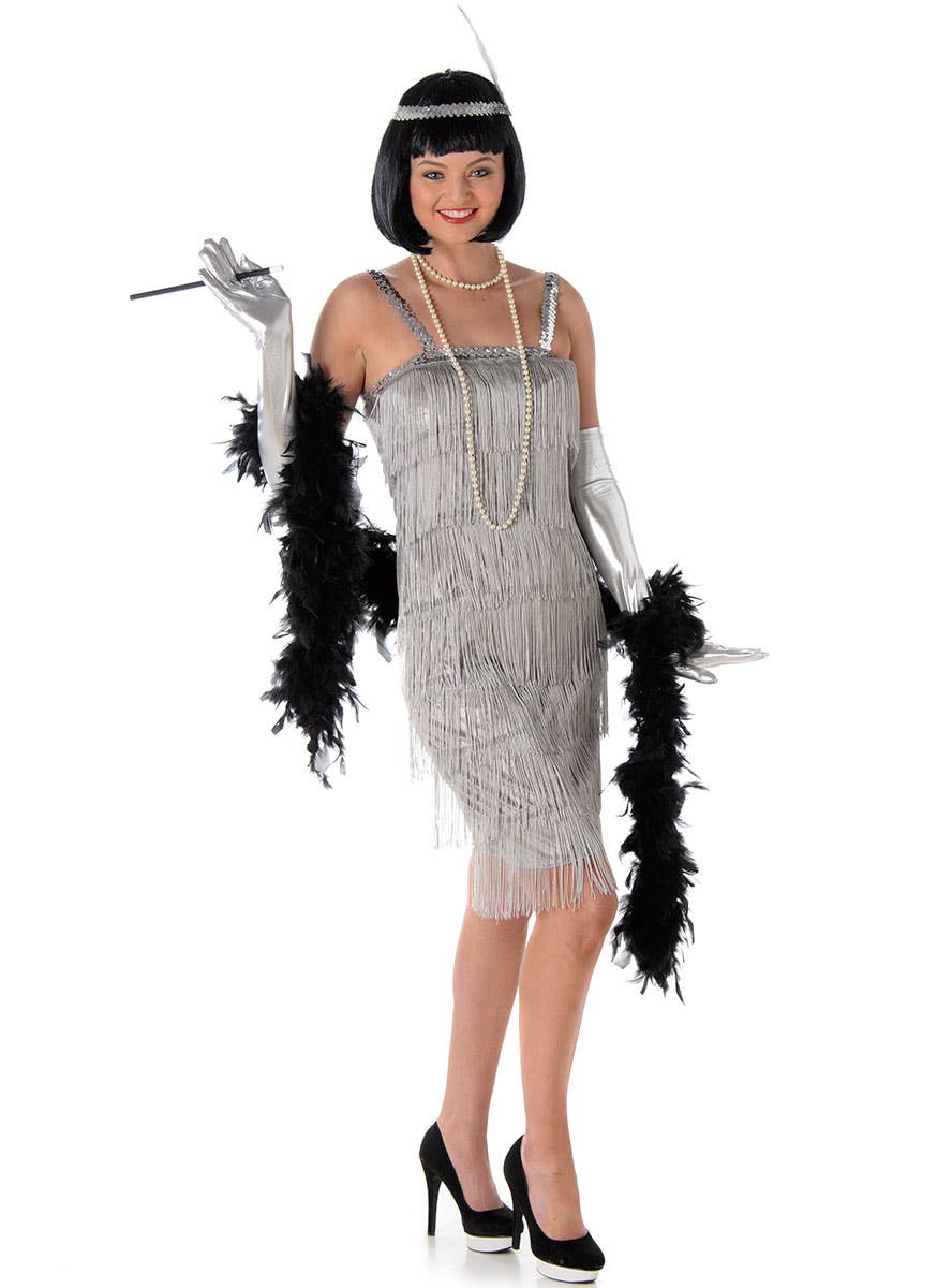 Women's Silver Flapper Fancy Dress Costume Main Image