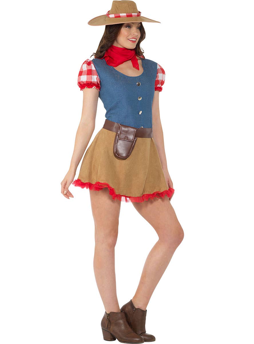 Womens Rodeo Cowgirl Western Fancy Dress Costume - Side Image