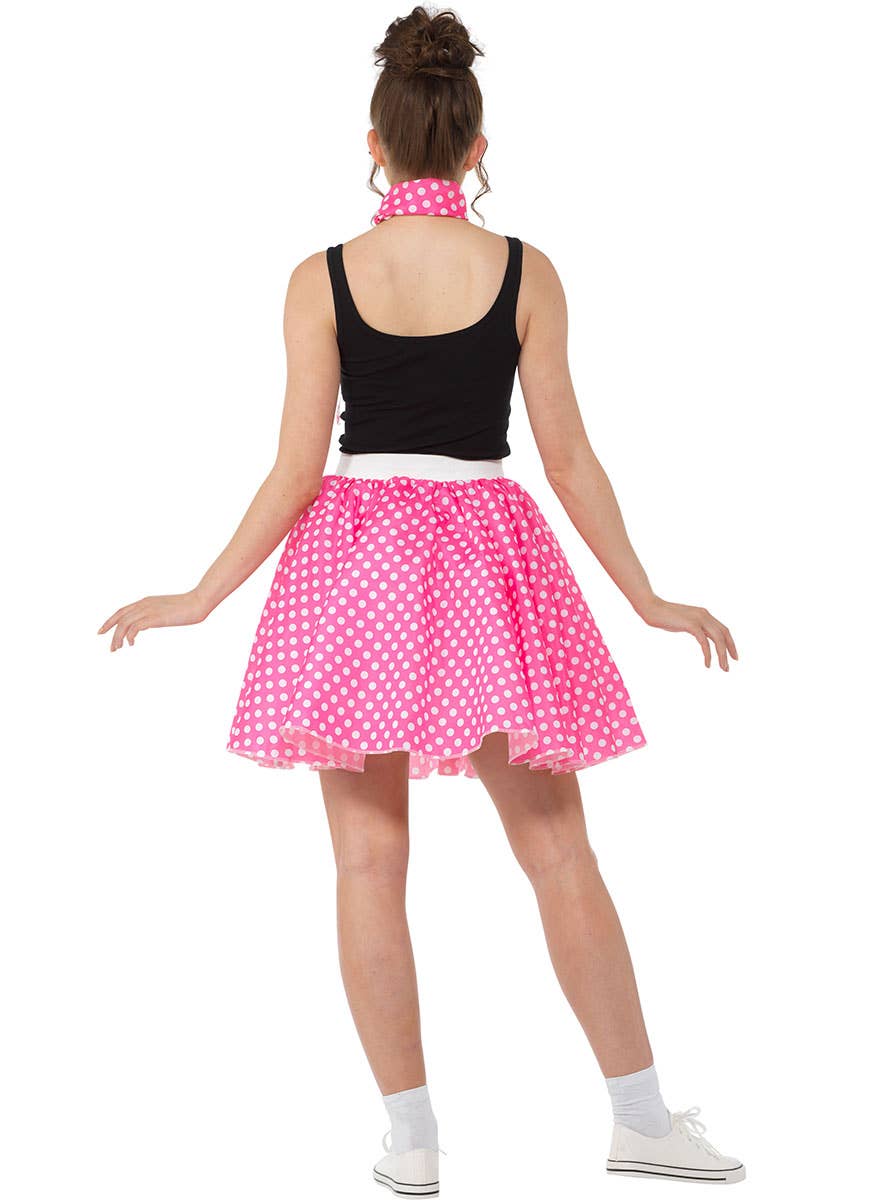 Pink and White Polka Dot Womens 50s Skirt Costume - Back Image