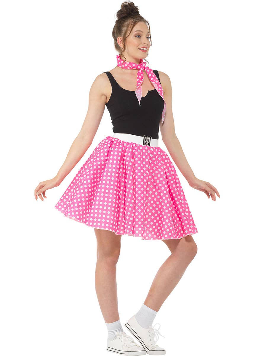 Pink and White Polka Dot Womens 50s Skirt Costume - Side Image