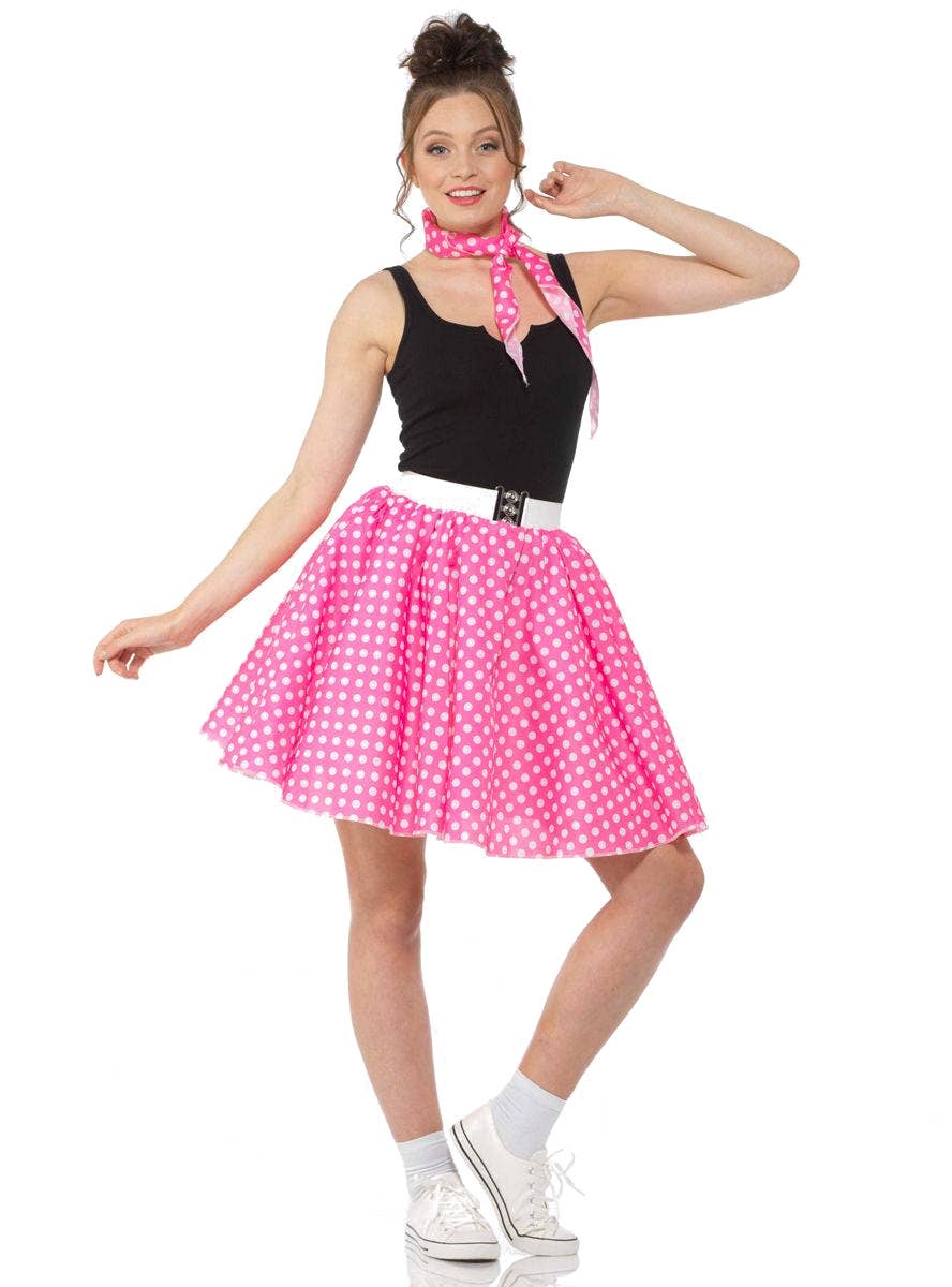 Pink and White Polka Dot Womens 50s Skirt Costume - Alternate Image