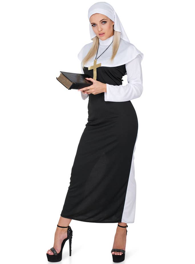 Sexy Black and White Nun Costume for Women - Alternate Image