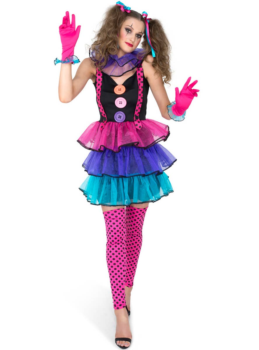 Bright and Colourful Women's Carnival Clown Circus Costume - Alternative Image