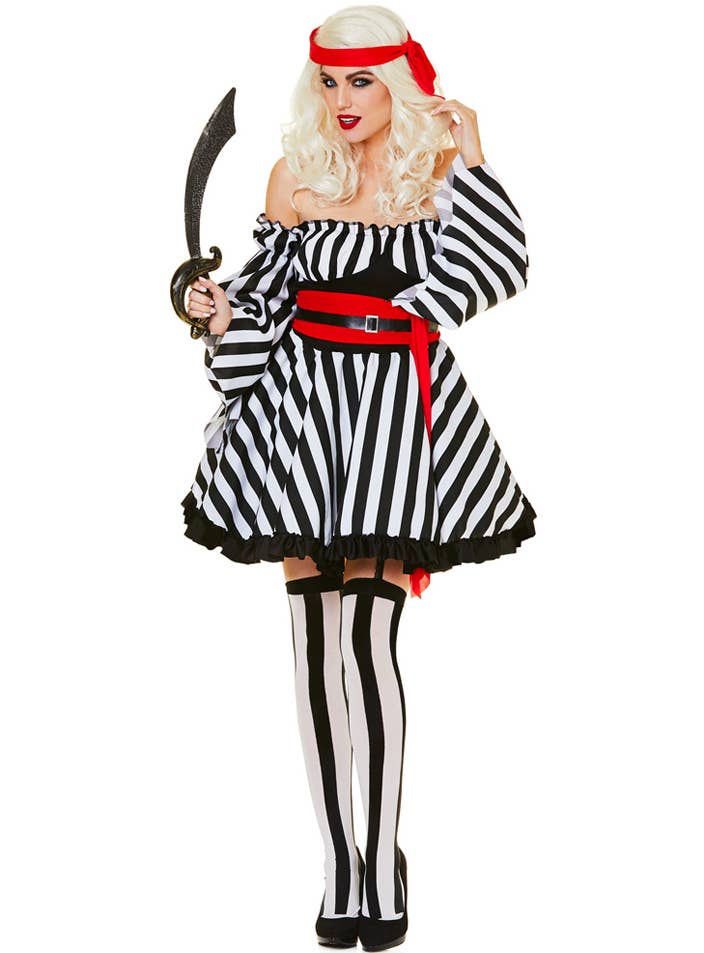 Black and White Striped Bony Pirate Women's Costume - Alternative View