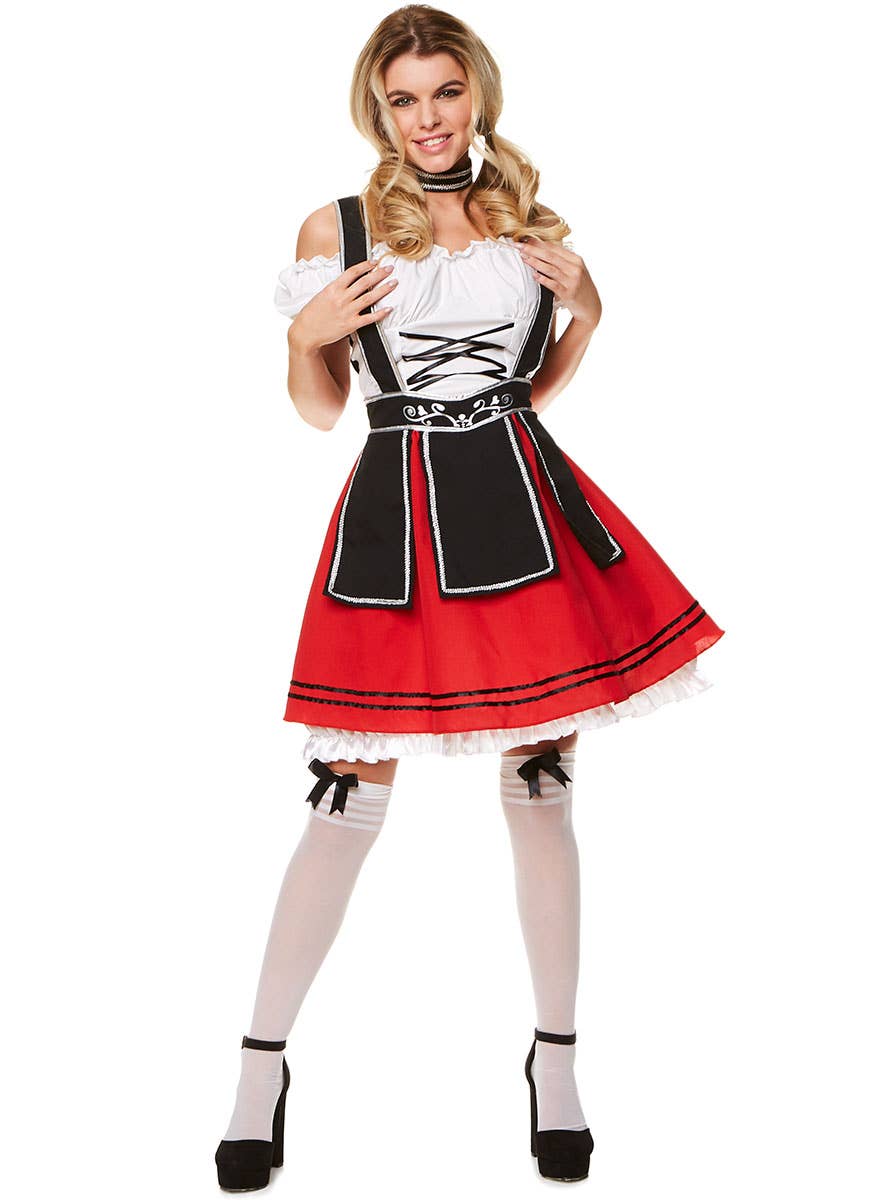 Red and Black Beer Girl Costume for Women - Front Image