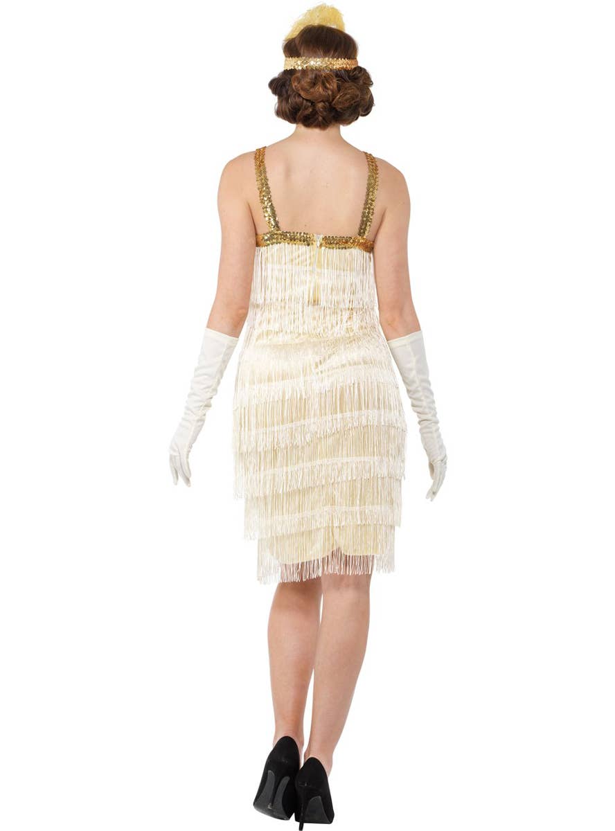 Golden Ivory Fringed 1920's Women's Flapper Costume - Back Image