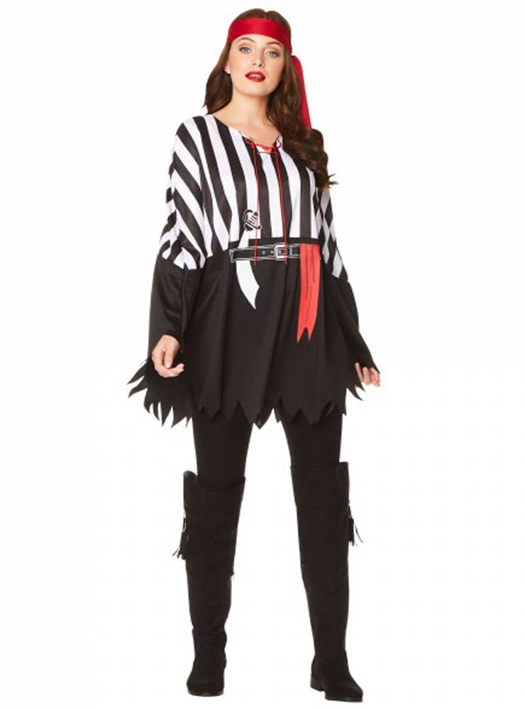 Pirate Poncho Black and White with Red Headband Womens Pirate Costume - Main Image