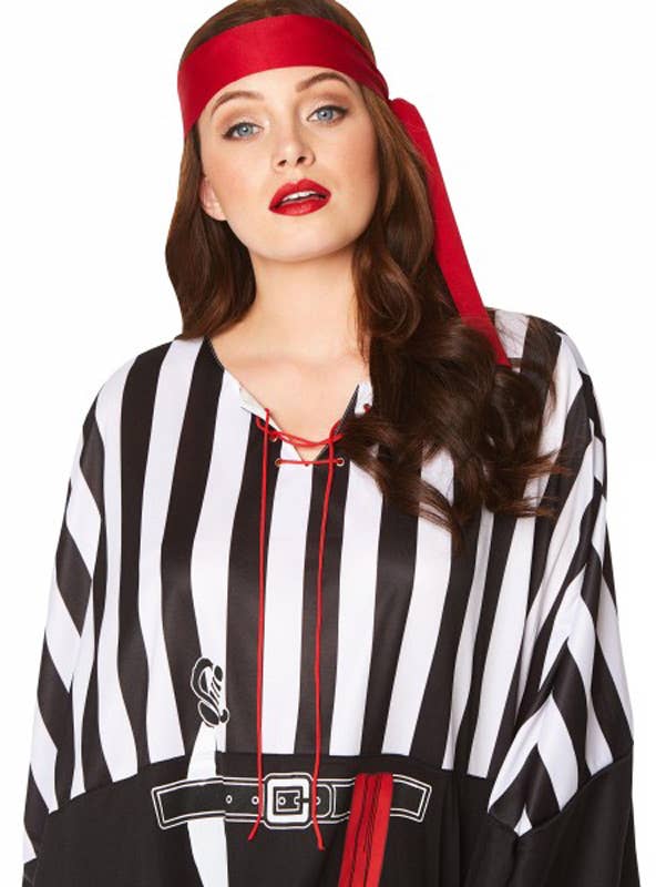 Pirate Poncho Black and White with Red Headband Womens Pirate Costume - Close Image