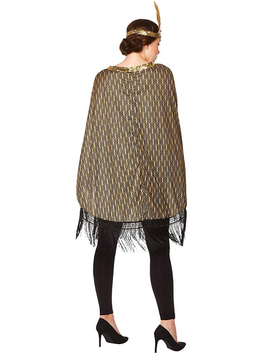 1920s Black and Gold Poncho with Matching Headband Womens Great Gatsby Costume - Back Image