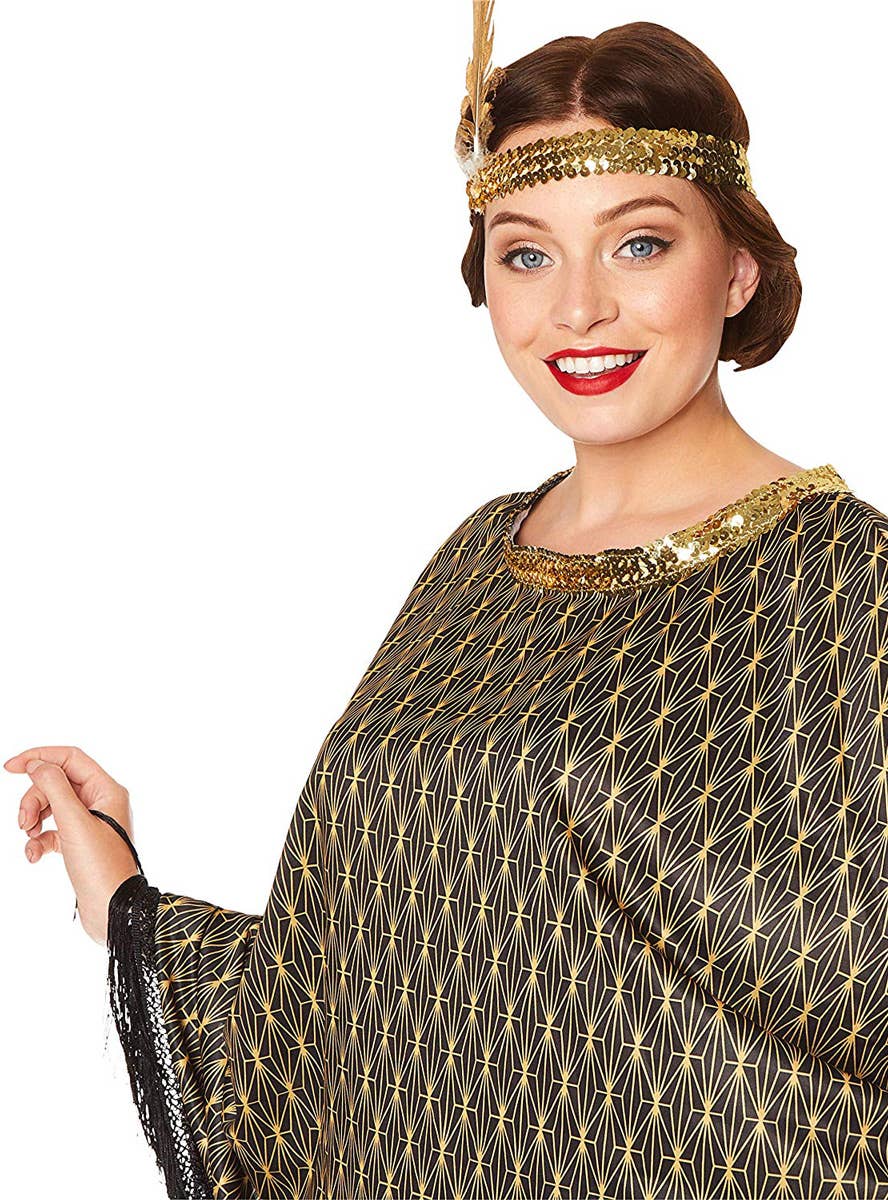 1920s Black and Gold Poncho with Matching Headband Womens Great Gatsby Costume - Close Image