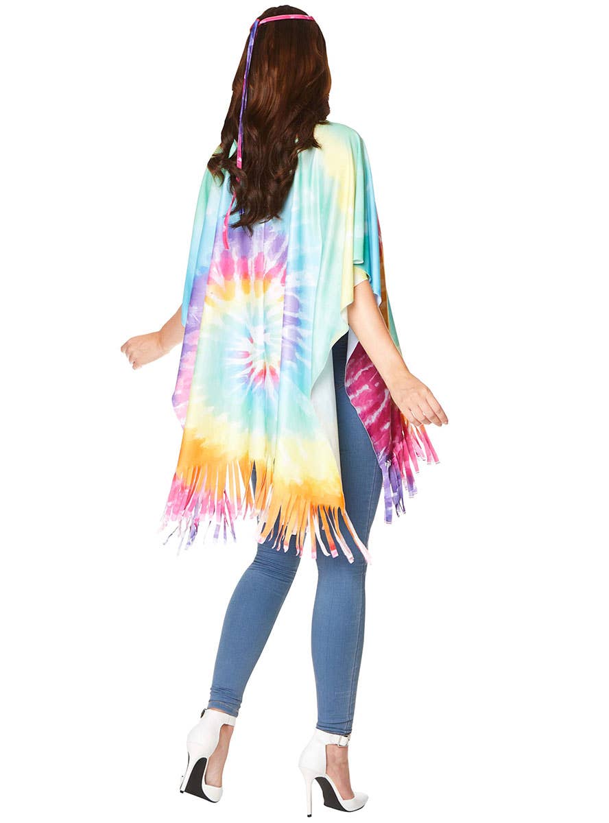 Tie Die Women's 70s Hippie Costume Poncho - Back Image