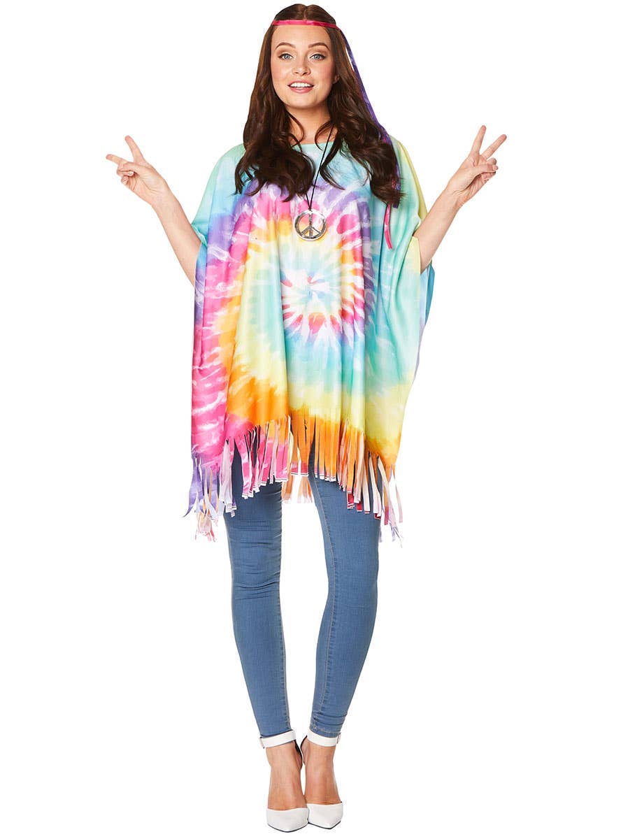 Tie Die Women's 70s Hippie Costume Poncho - Alternate Image