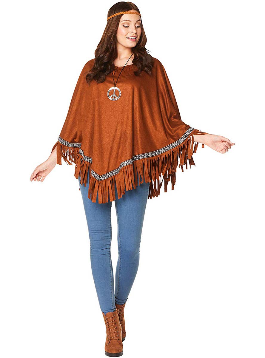 Womens Native American Brown Poncho Costume Accessory - Alt 2 Image