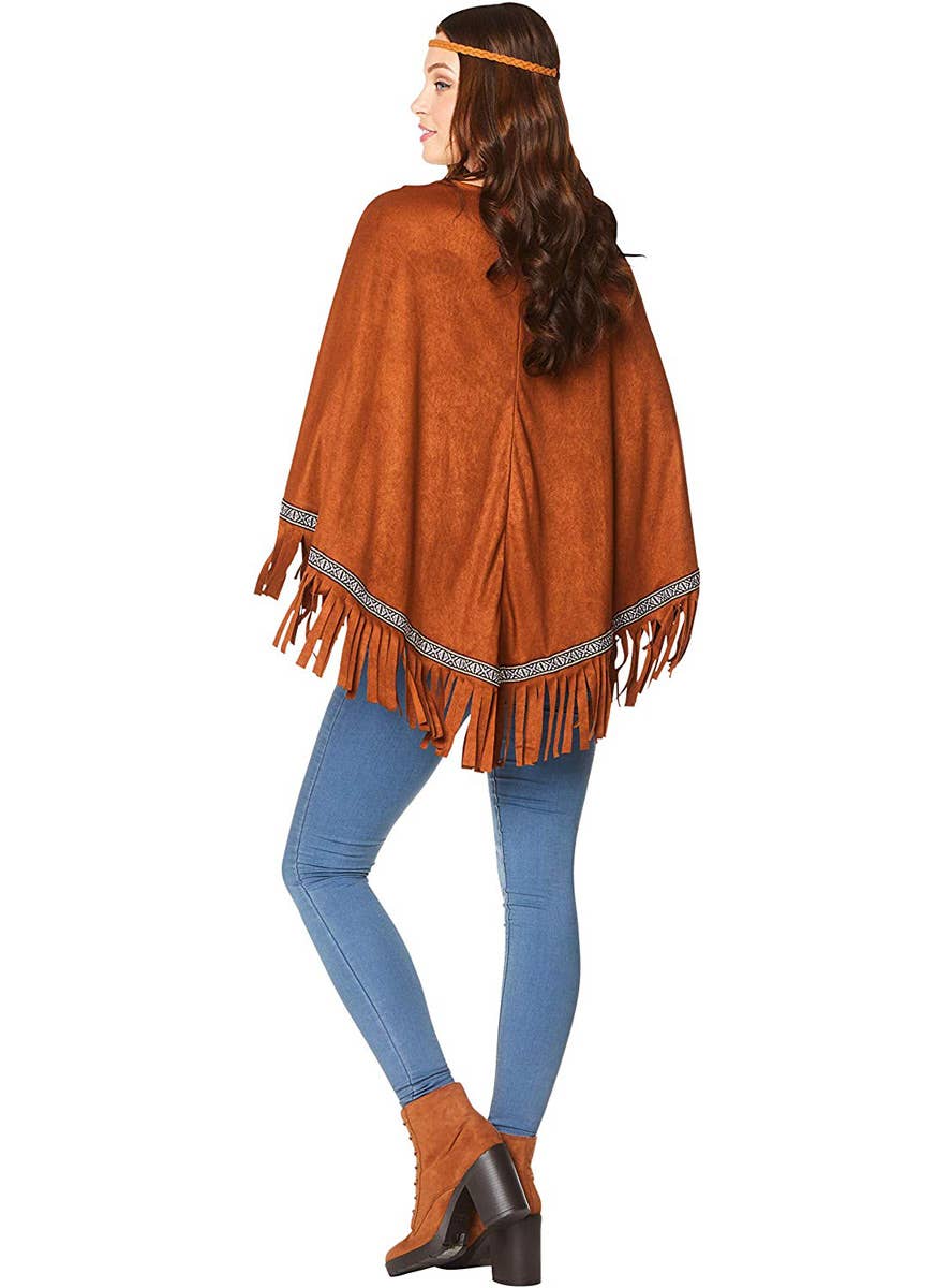 Womens Fringed Brown Indian Costume Poncho | American Indian Costume