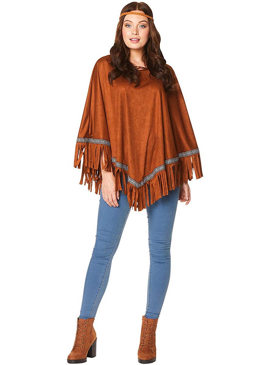 Womens Native American Brown Poncho Costume Accessory - Main Image