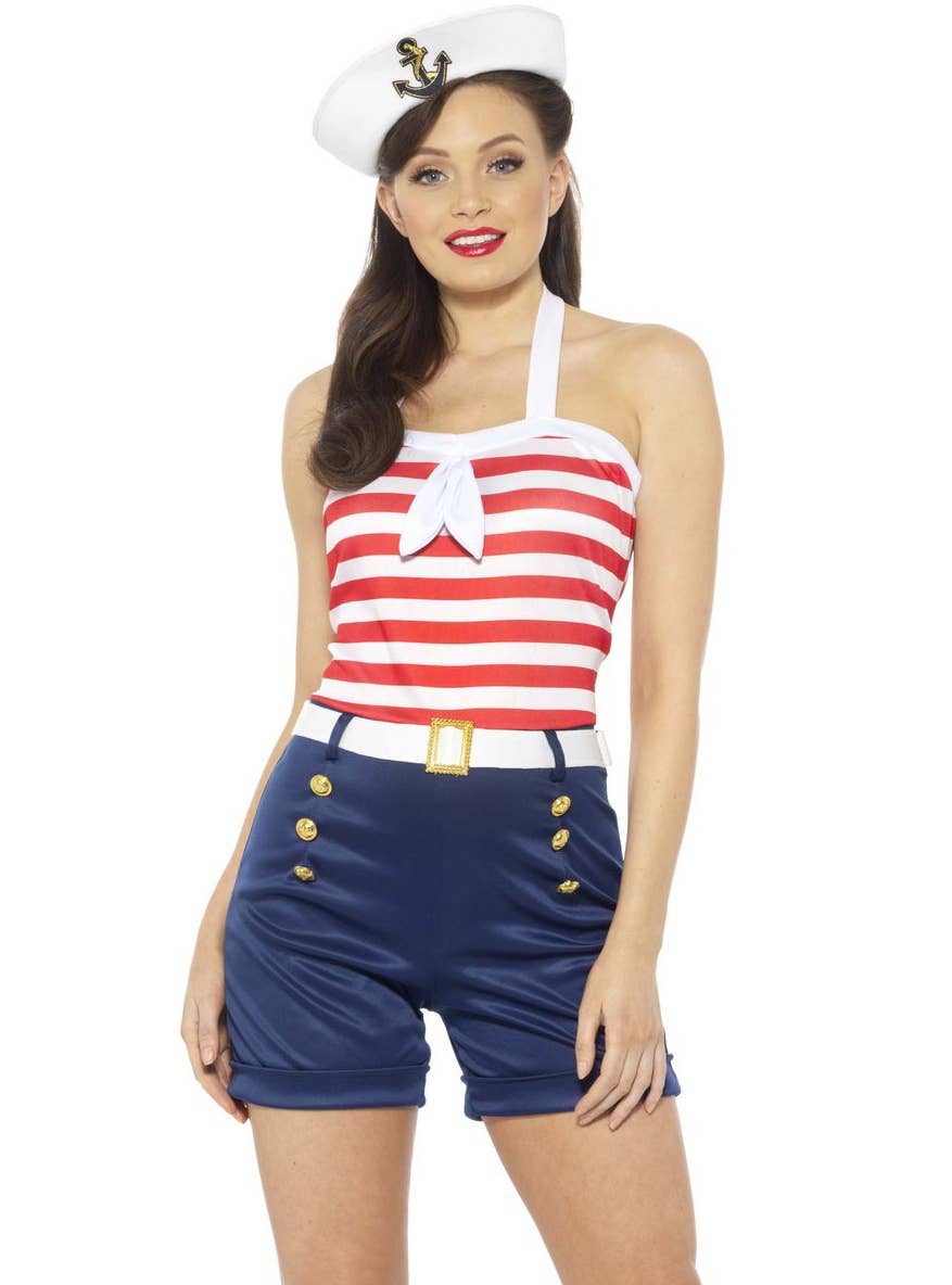 Retro Red and White Sexy Pin-up Sailor Costume for Women - Close Image