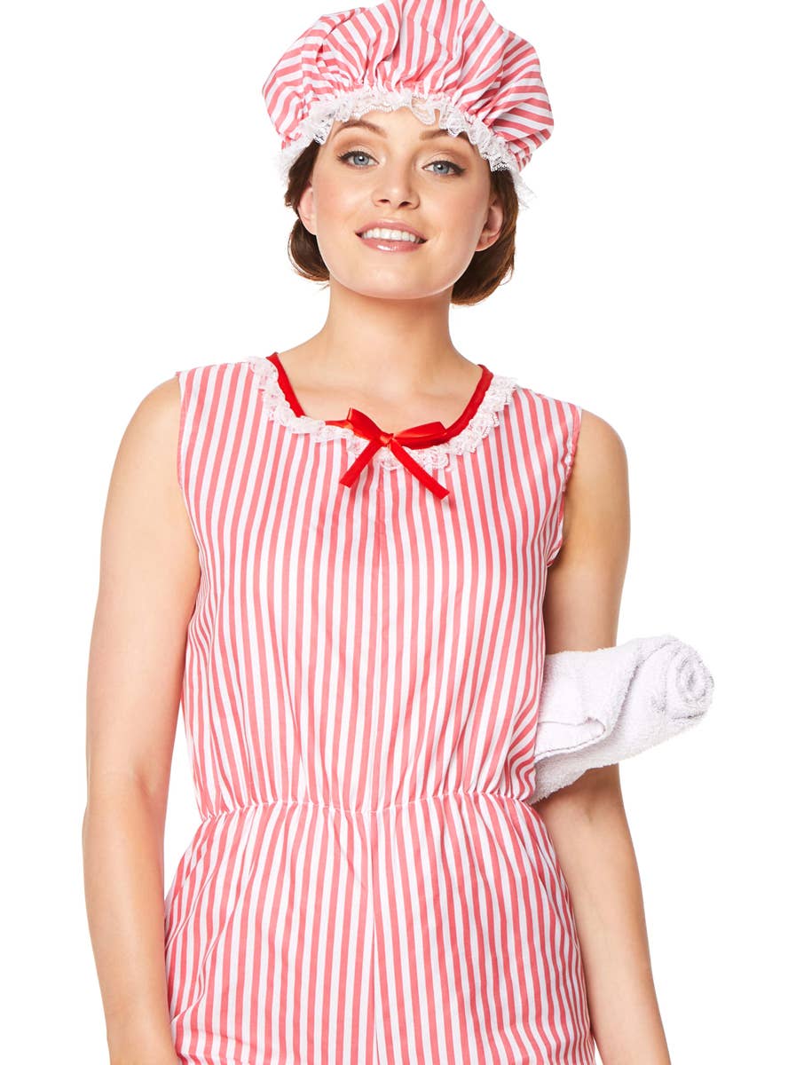 Womens Red and White 20s Bathing Suit Costume - Close Image