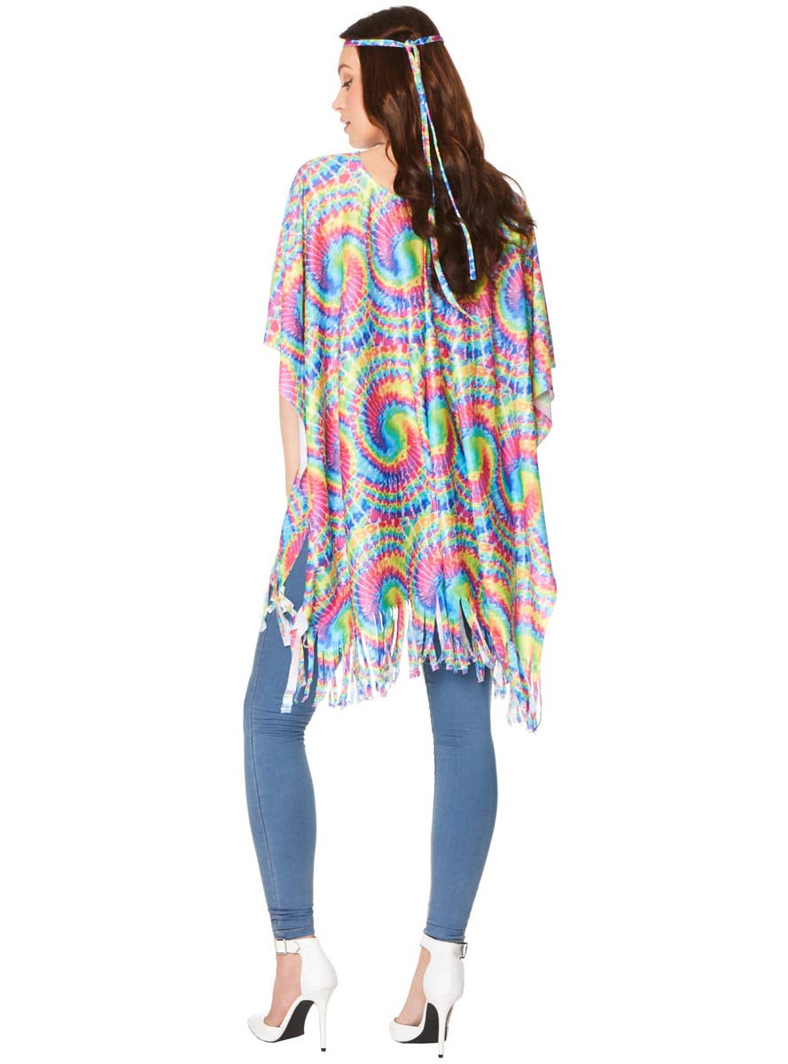 Rainbow Tie Dye 70s Hippie Costume Poncho for Women  - Back Image