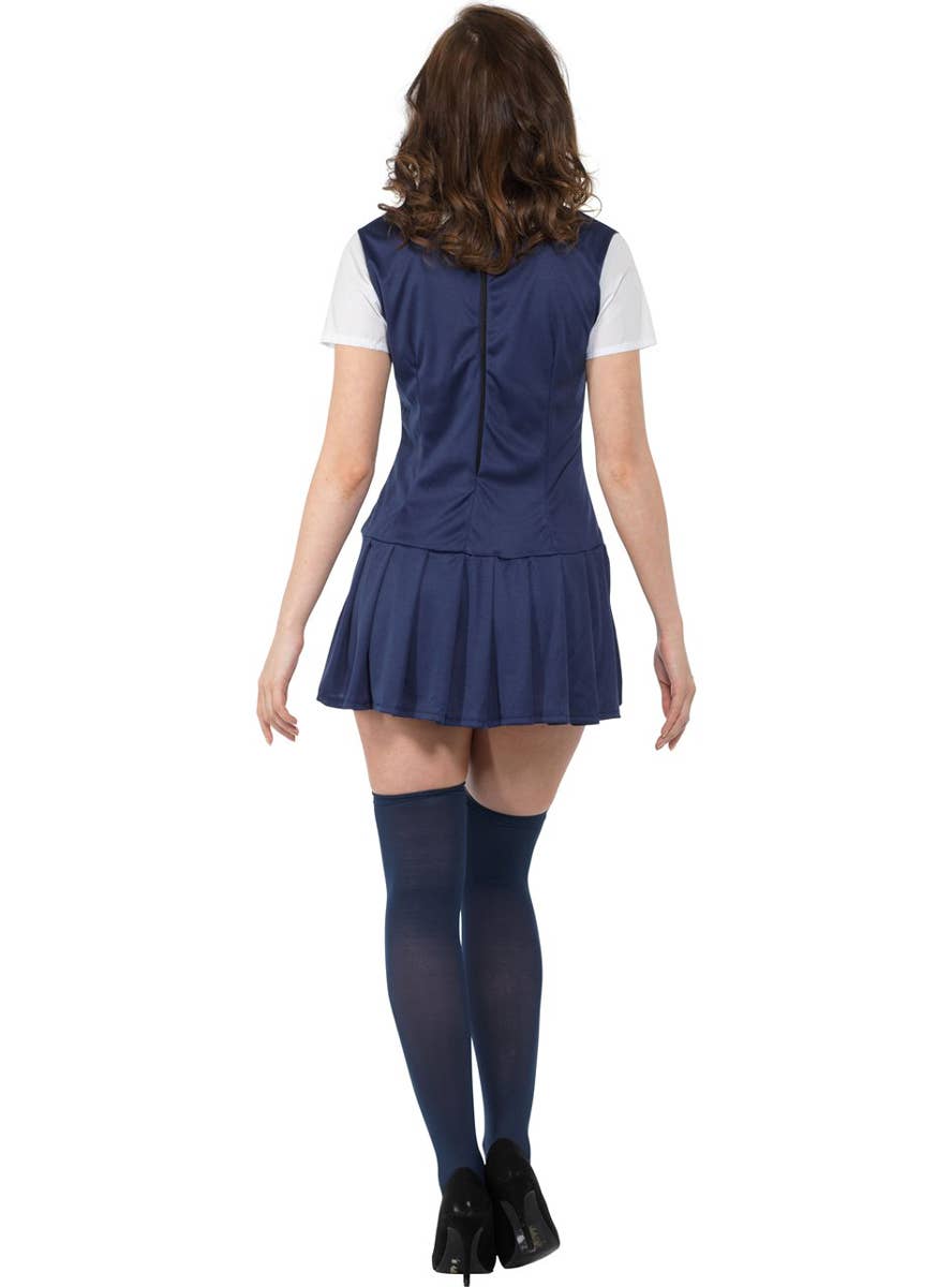 Short Blue Preppy Schoolgirl Chrissy Amphlett Style School Uniform Costume For Women - Back Image