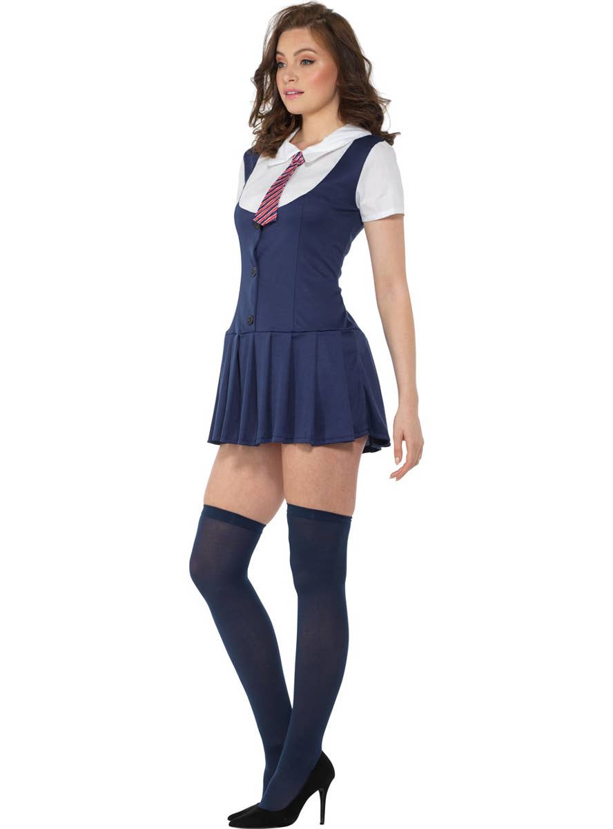 Short Blue Preppy Schoolgirl Chrissy Amphlett Style School Uniform Costume For Women - Side Image