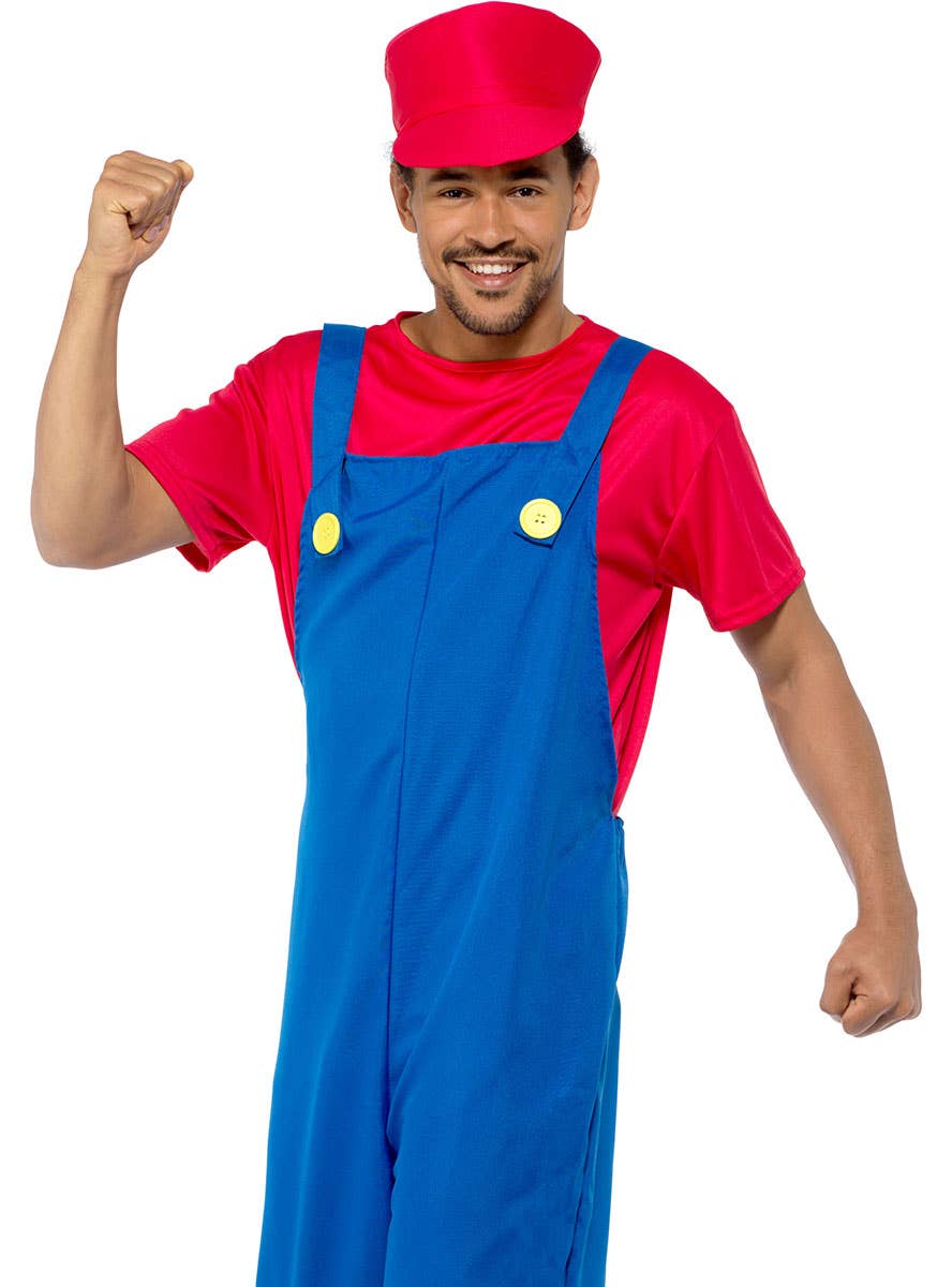 Red Plumber Men's Mario Video Game Costume Close Image