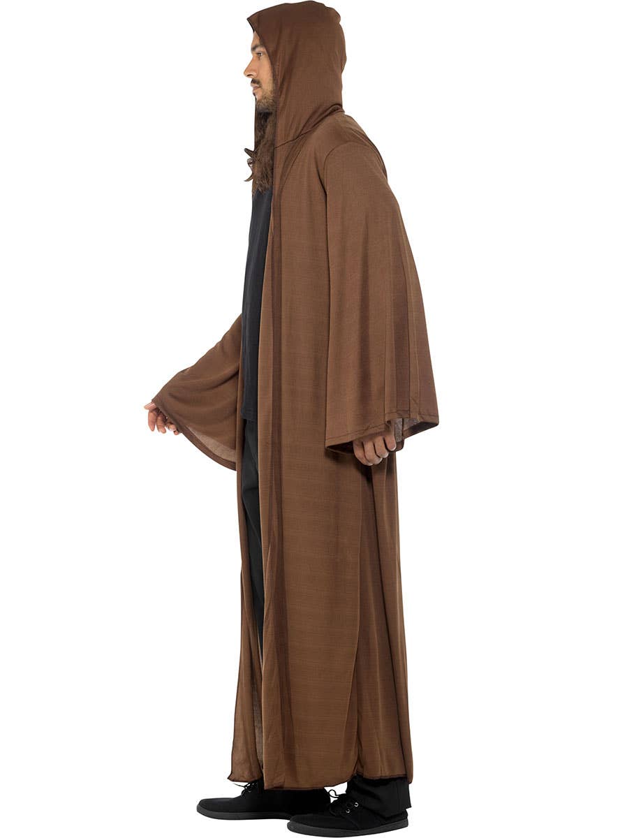 Men's Brown Hooded Fancy Dress Costume Robe Side Image