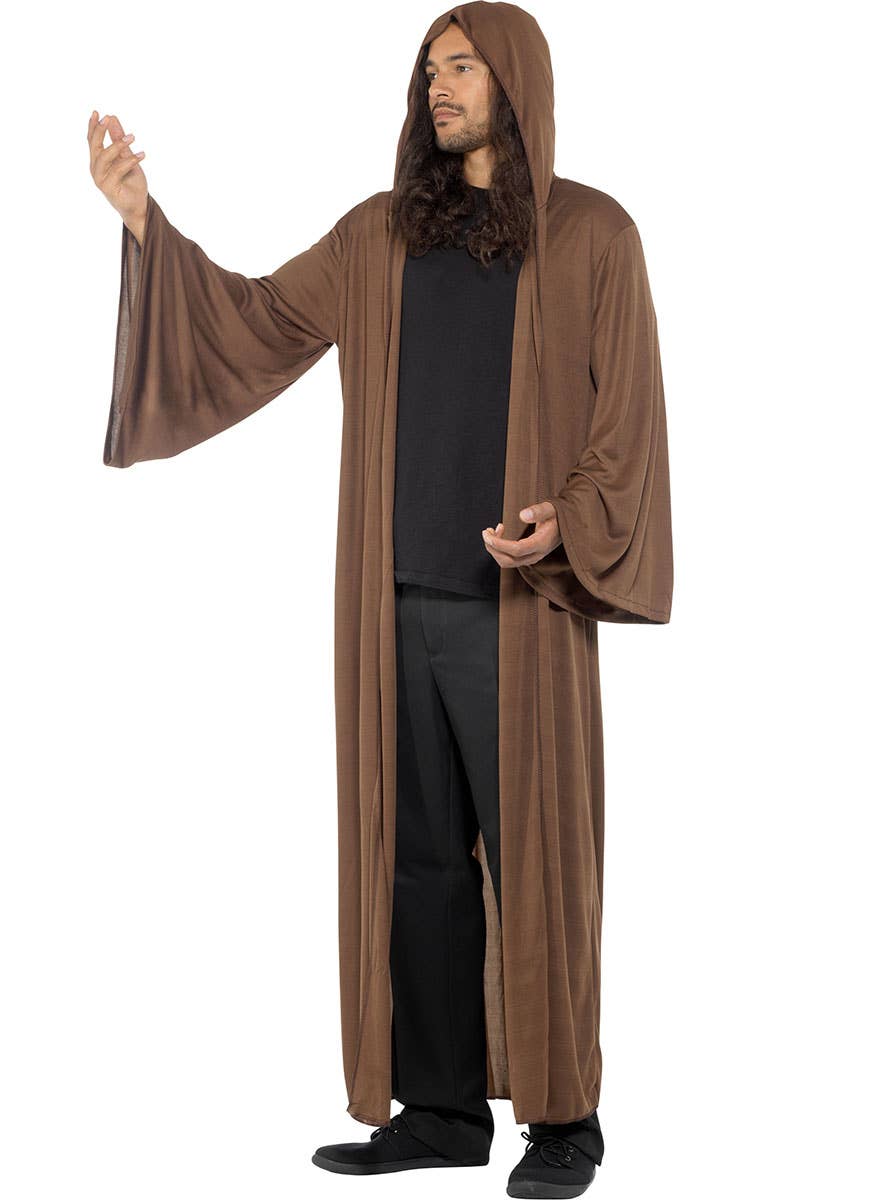 Men's Brown Hooded Fancy Dress Costume Robe Alternate Image