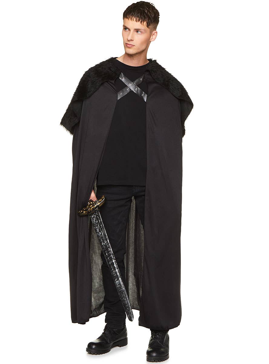 Black Fur Medieval Costume Cape for Adults - Alternate Image