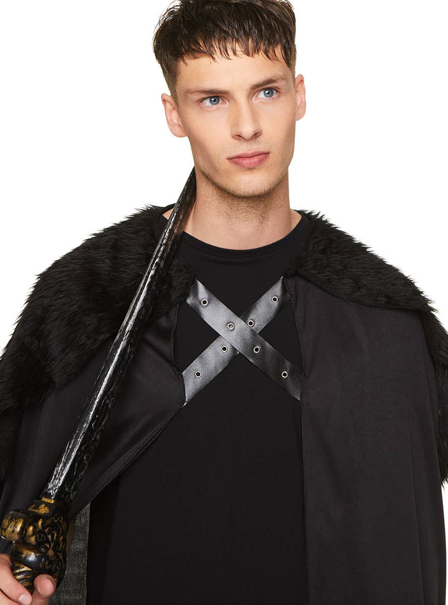 Black Fur Medieval Costume Cape for Adults - Close Image