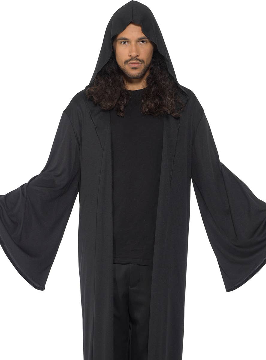 Men's Black Costume Robe with Hood Close Image