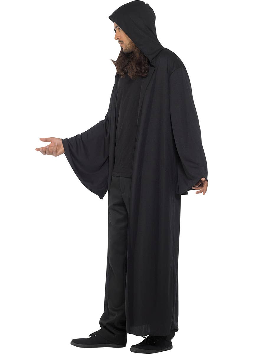 Men's Black Costume Robe with Hood Side Image