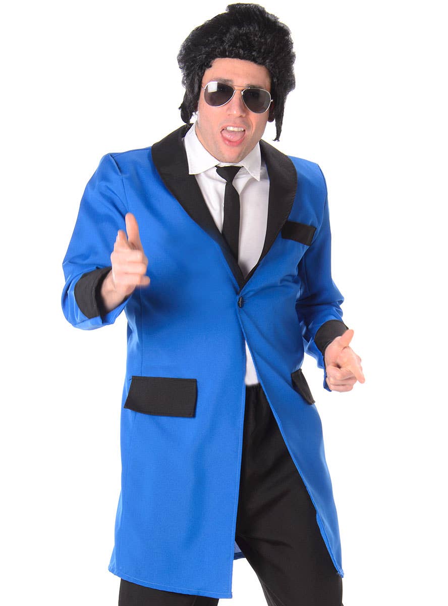 Blue and Black Teddy Boy Mens 1950s Buddy Holly Dress Up Costume - Close Image