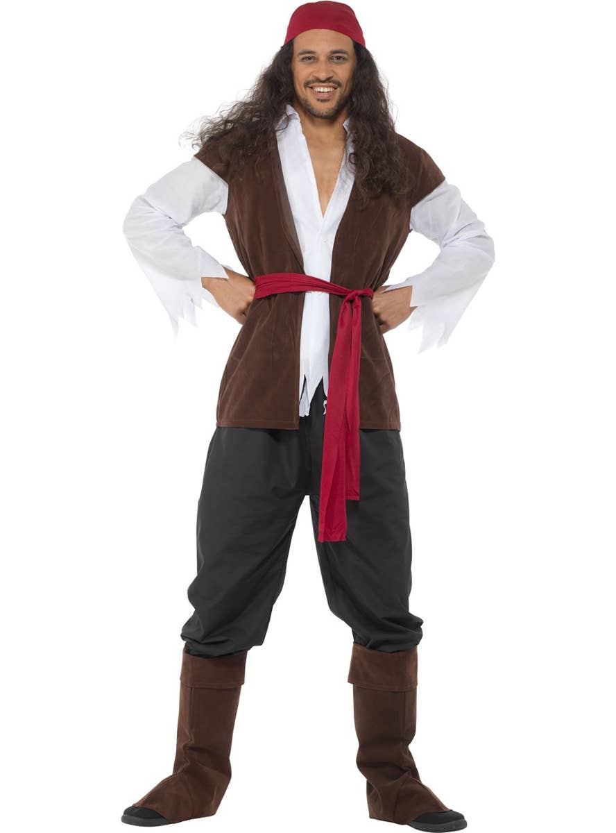 Brown, Red and White Pirate Captain Men's Costume - Alternative Image