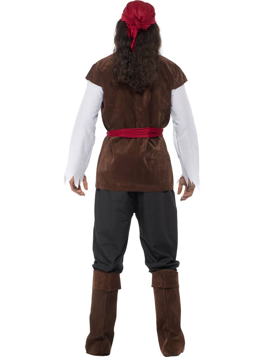 Brown, Red and White Pirate Captain Men's Costume - Back Image
