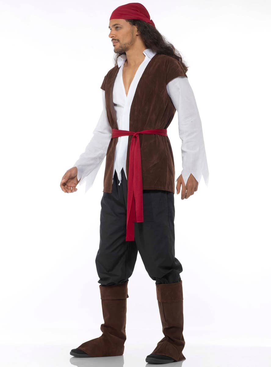Brown, Red and White Pirate Captain Men's Costume - Side Image